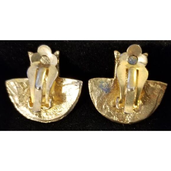VTG Egyptian Cat Head w/ Ornamental Collar Gold-Tone Clip-On Earrings - Picture 4 of 5